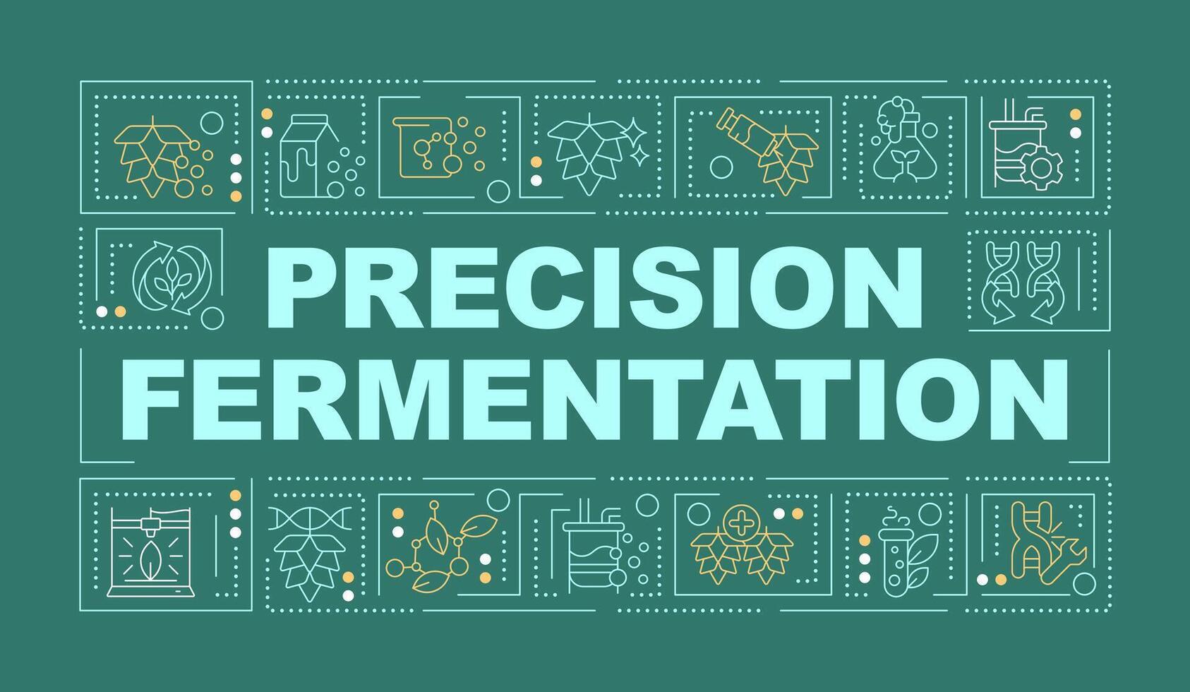 Precision fermentation green word concept. Food production. Typography banner. Flat design. illustration with title text, editable line icons. Ready to use vector
