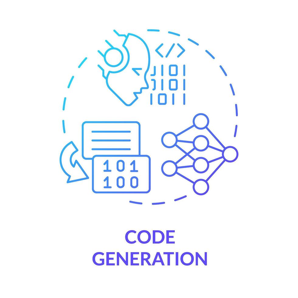 Code generation blue gradient concept icon. Software development assistance. Artificial intelligence. Round shape line illustration. Abstract idea. Graphic design. Easy to use in infographic vector