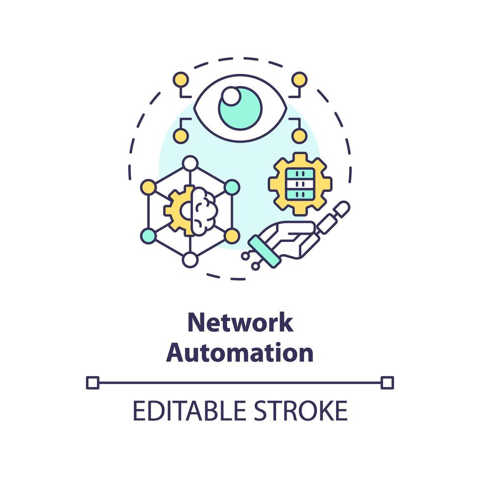 Network automation multi color concept icon. Artificial intelligence task management. System server administration. Round shape line illustration. Abstract idea. Graphic design. Easy to use vector