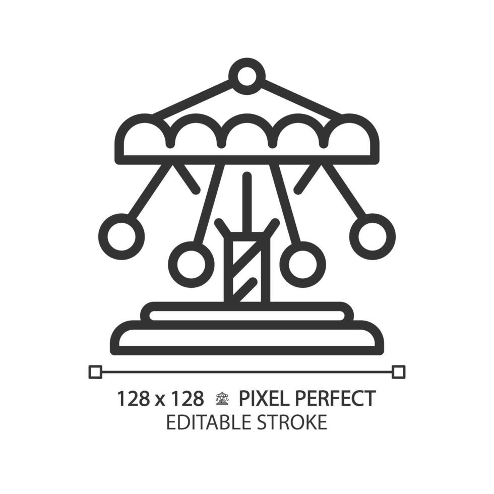 Swinging chain carousel pixel perfect linear icon. Fairground park attraction. Ride entertainment, vintage amusement. Thin line illustration. Contour symbol. outline drawing. Editable stroke vector