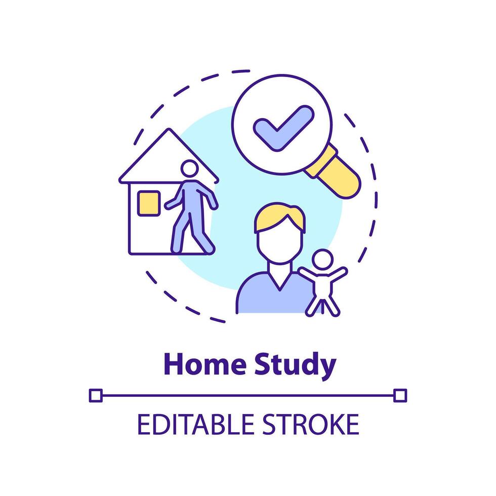 Home study multi color concept icon. Social worker home visit. Family assessment. Legal process of adoption. Round shape line illustration. Abstract idea. Graphic design. Easy to use vector