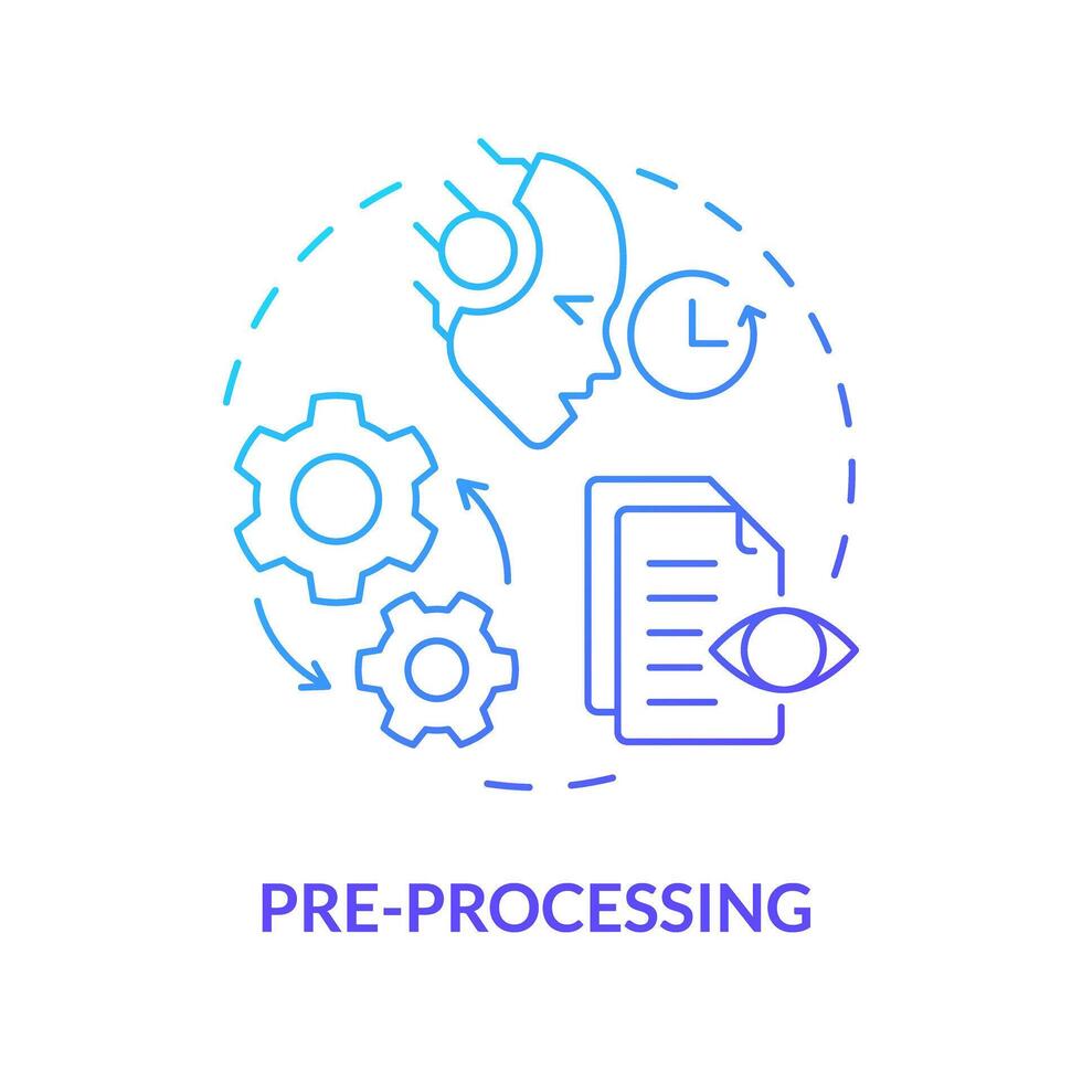 Pre-processing blue gradient concept icon. Virtual assistant, transformative tools. Data processing. Round shape line illustration. Abstract idea. Graphic design. Easy to use in infographic vector