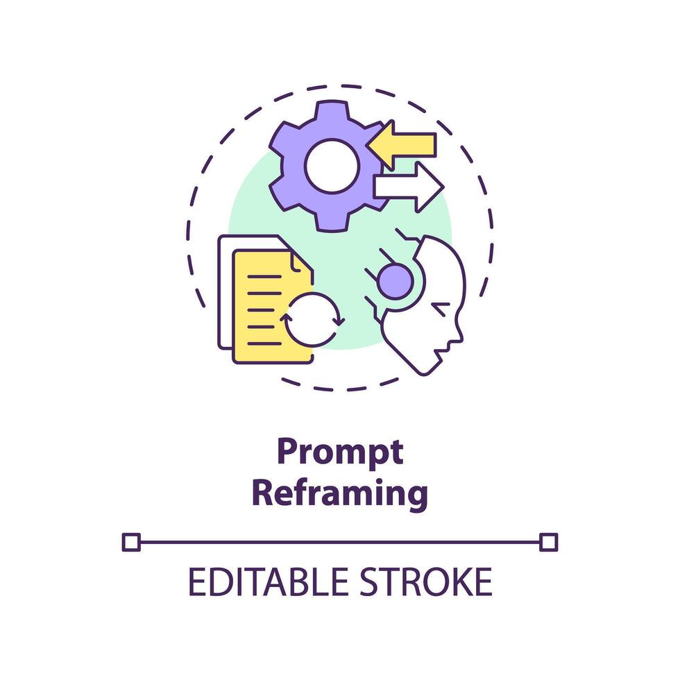 Prompt reframing multi color concept icon. Prompt engineering technique. Rephrase and change instruction. Round shape line illustration. Abstract idea. Graphic design. Easy to use in article vector