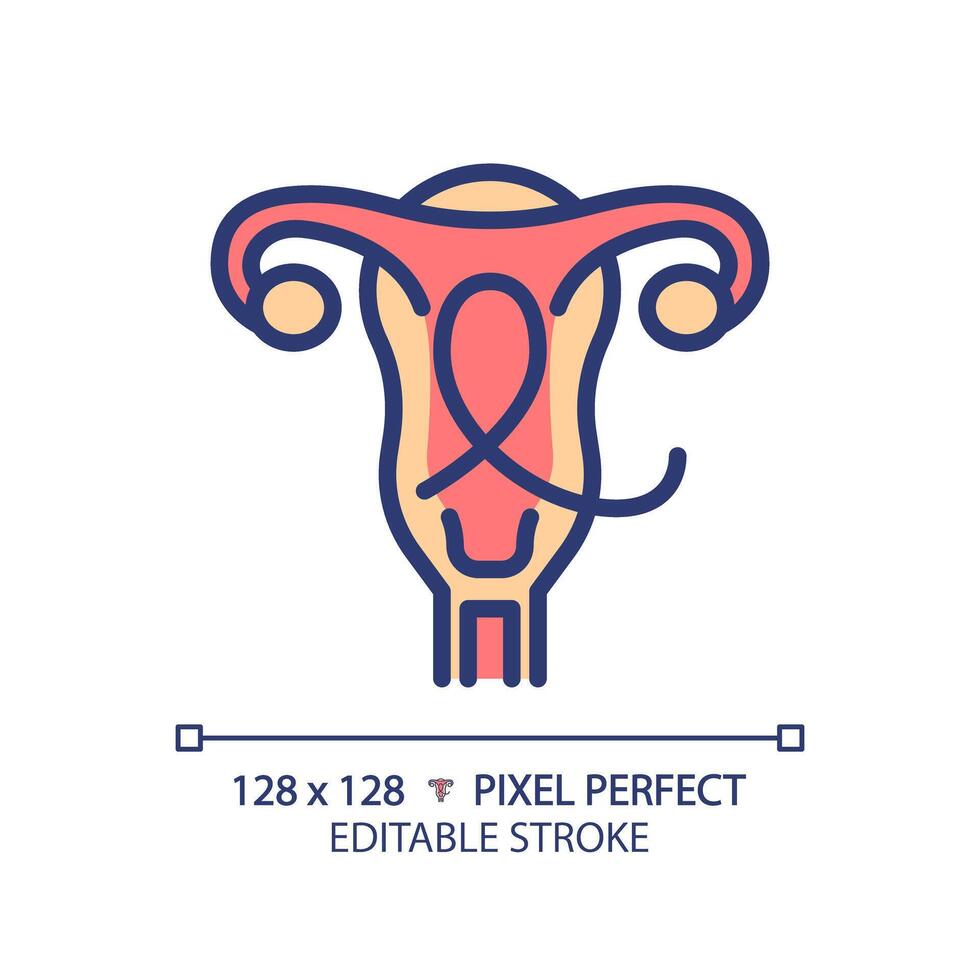 Gynecologic cancer RGB color icon. Female reproductive system disease. Woman oncology, illness. Menstrual health. Isolated illustration. Simple filled line drawing. Editable stroke vector