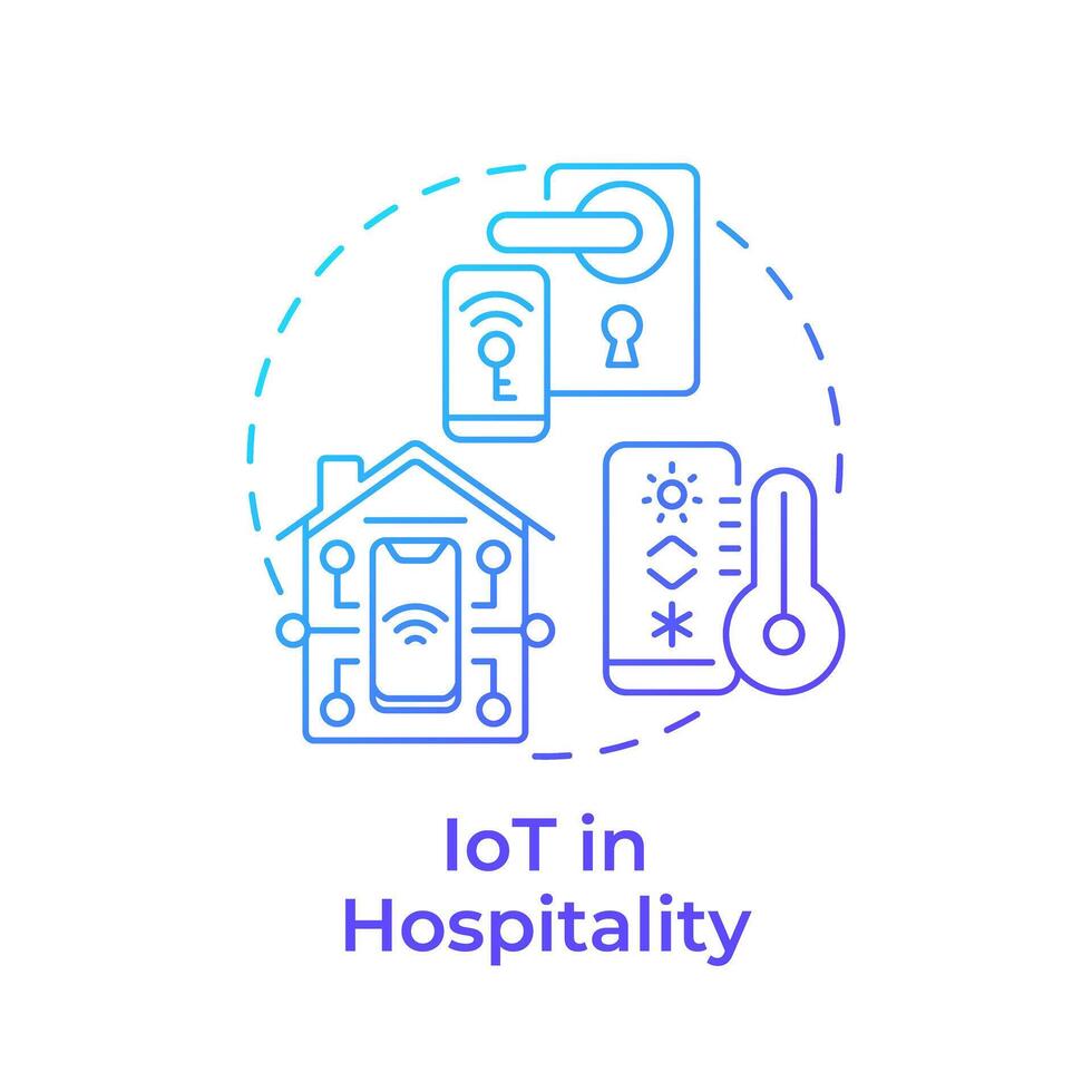 IoT in hospitality blue gradient concept icon. Smart hotel. Technology integration in travelling. Round shape line illustration. Abstract idea. Graphic design. Easy to use in blog post vector