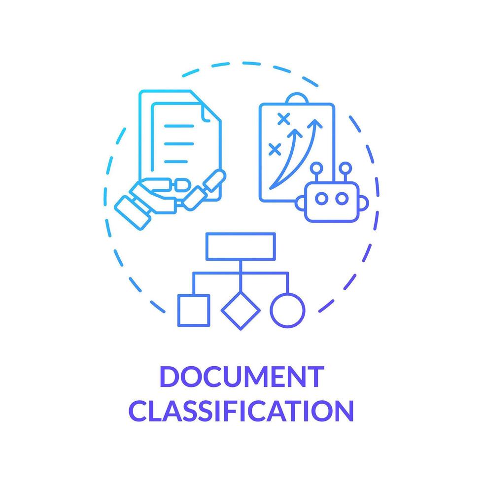 Document classification blue gradient concept icon. Natural language processing. Text recognition. Round shape line illustration. Abstract idea. Graphic design. Easy to use in infographic vector