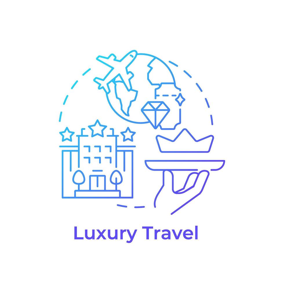 Luxury travel blue gradient concept icon. Exclusive trip. First class plane. VIP travel. Niche tourism. Round shape line illustration. Abstract idea. Graphic design. Easy to use in blog post vector