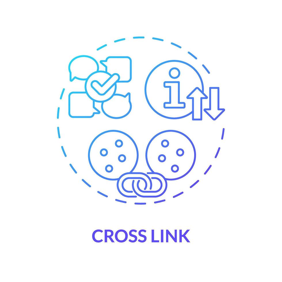 Cross link blue gradient concept icon. Communication, connecting and coordination between circles. Round shape line illustration. Abstract idea. Graphic design. Easy to use in promotional material vector