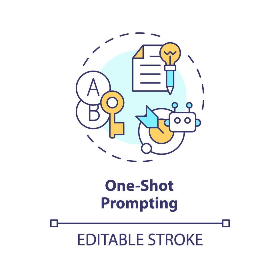 One shot prompting multi color concept icon. Prompt engineering technique. Minimal context. Single example. Round shape line illustration. Abstract idea. Graphic design. Easy to use in article vector