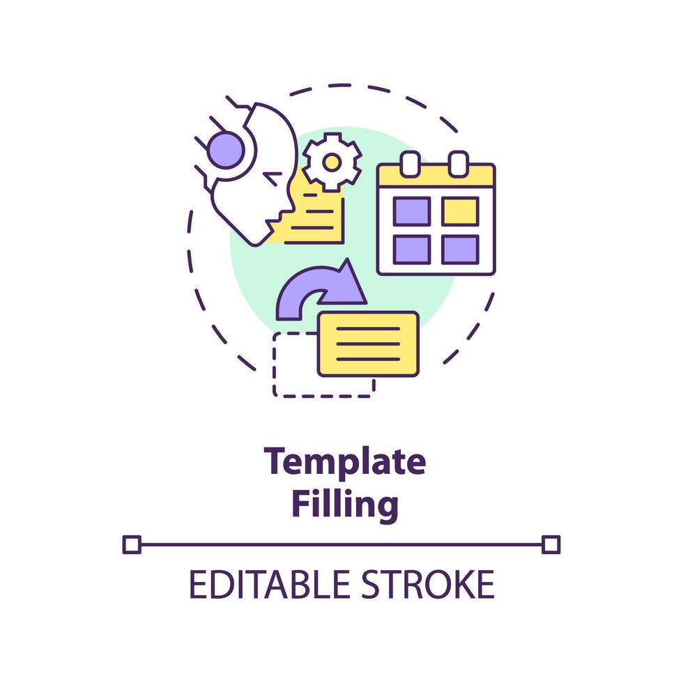 Template filling multi color concept icon. Prompt engineering technique. Interact with AI models. Round shape line illustration. Abstract idea. Graphic design. Easy to use in article vector