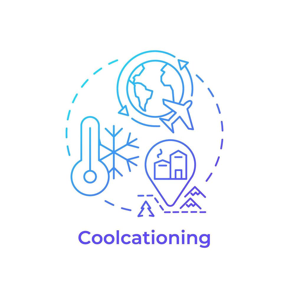 Coolcationing blue gradient concept icon. Cold weather vacation. Winter retreat. Travel trend. Ski resort. Round shape line illustration. Abstract idea. Graphic design. Easy to use in blog post vector