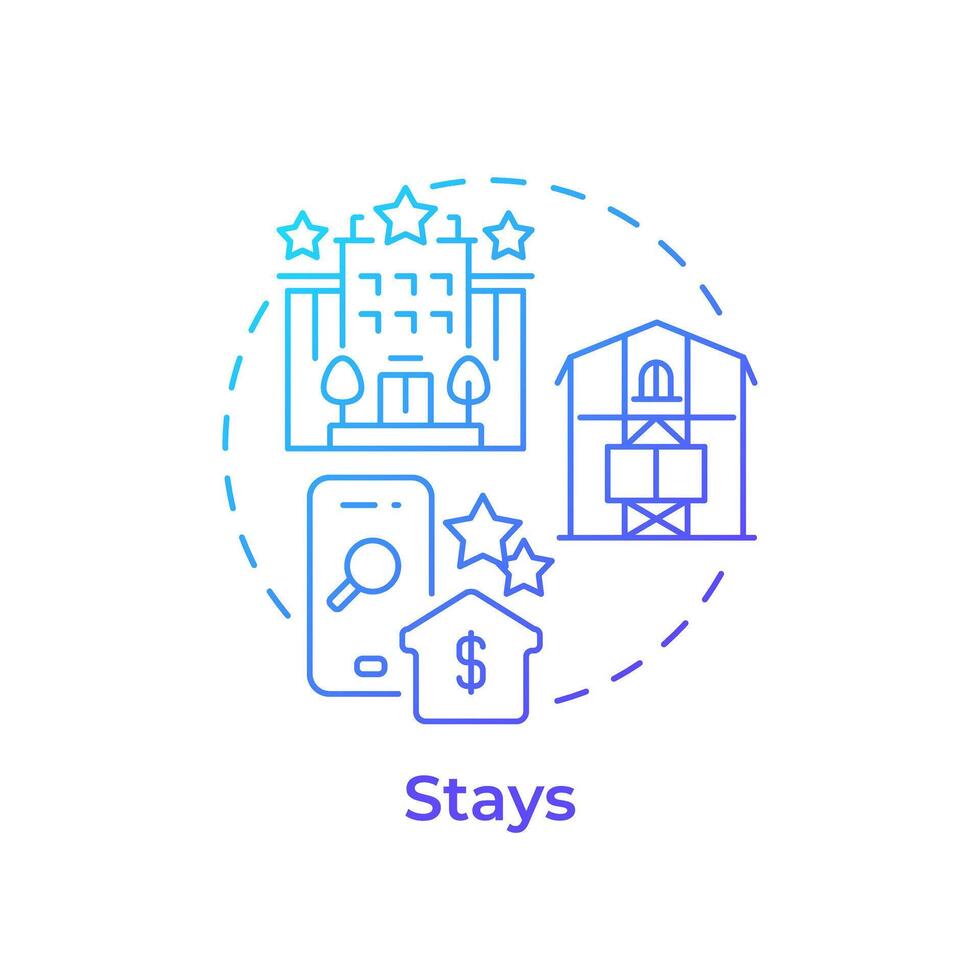 Stays blue gradient concept icon. Travel service. Online booking. Vacation rentals. Hospitality service. Round shape line illustration. Abstract idea. Graphic design. Easy to use in application vector