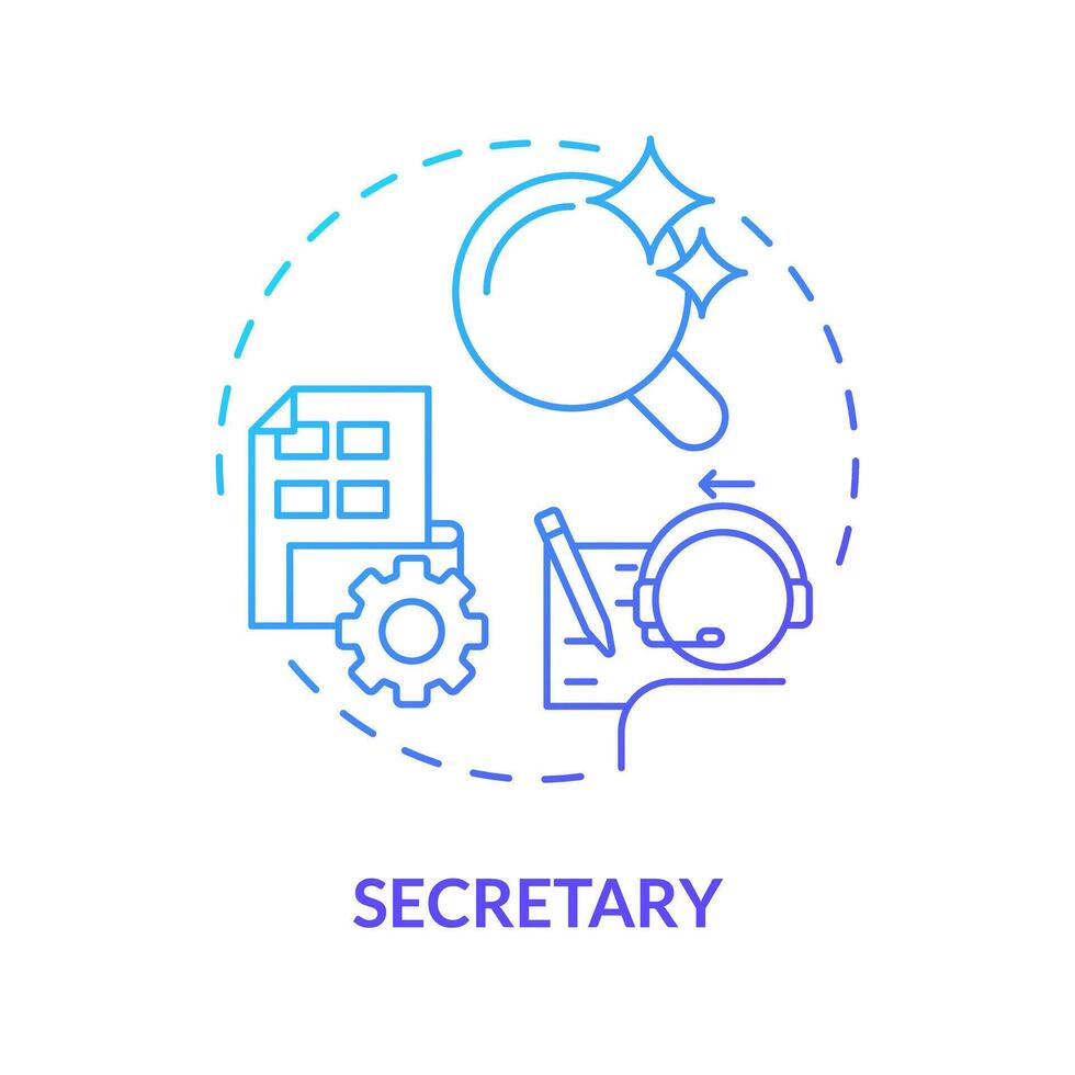 Secretary blue gradient concept icon. Correspondence management. Accountabilities of employees. Round shape line illustration. Abstract idea. Graphic design. Easy to use in promotional material vector