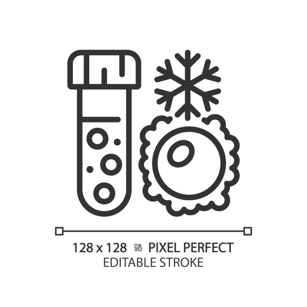 Ovum egg cryopreservation linear icon. Female fertility, biological specimens. Test tube cryosamples. Thin line illustration. Contour symbol. outline drawing. Editable stroke vector