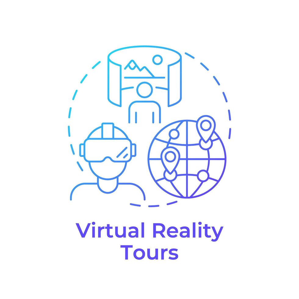 Virtual reality tours blue gradient concept icon. Technology integration in travelling. VR experience. Round shape line illustration. Abstract idea. Graphic design. Easy to use in blog post vector