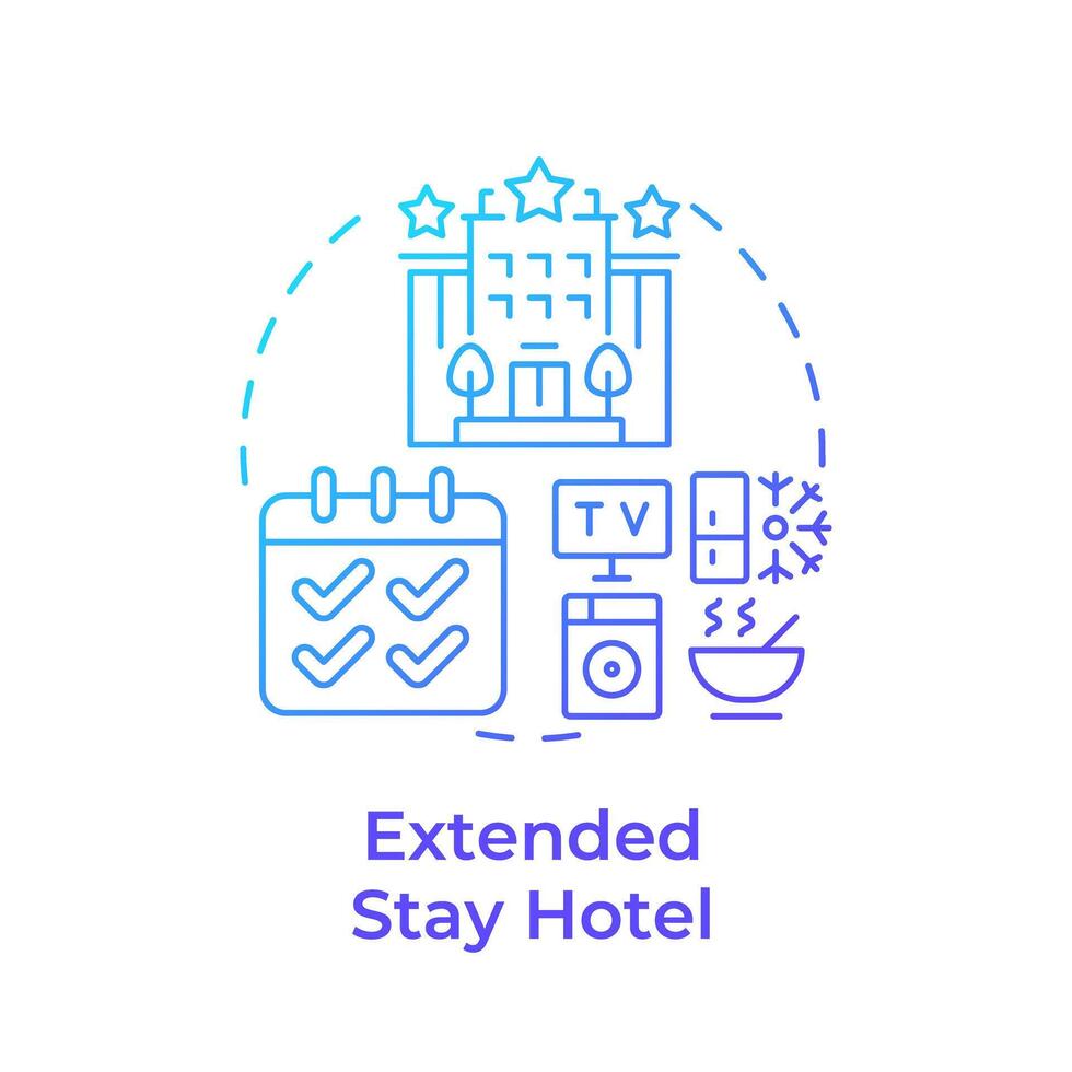 Extended stay hotel blue gradient concept icon. Long term accommodation. Travel trend. Hotel booking. Round shape line illustration. Abstract idea. Graphic design. Easy to use in blog post vector