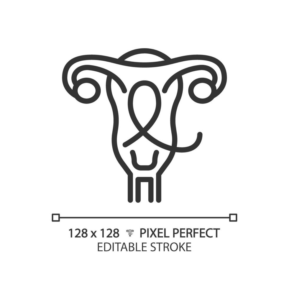 Gynecologic cancer linear icon. Female reproductive system disease. Woman oncology, illness. Menstrual health. Thin line illustration. Contour symbol. outline drawing. Editable stroke vector
