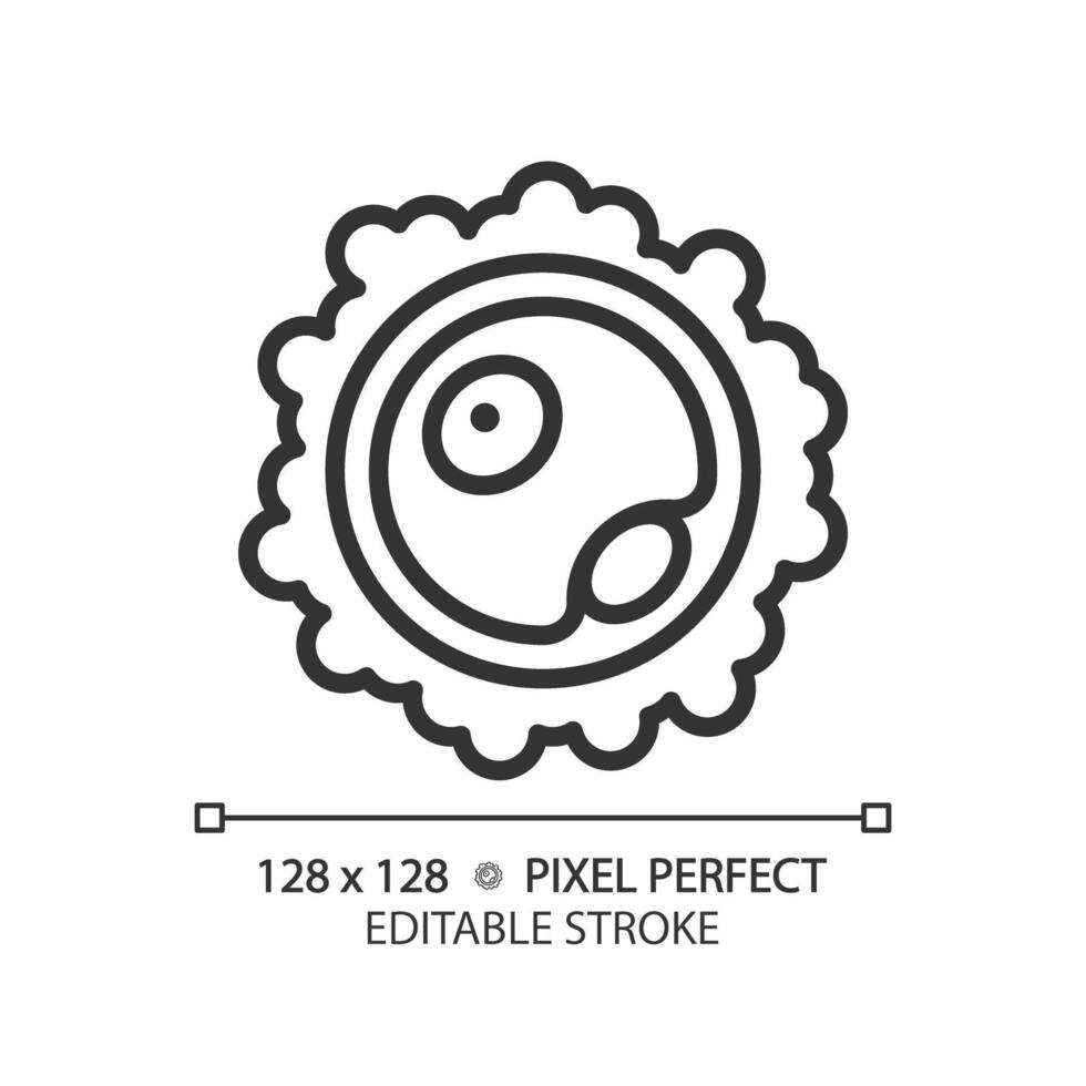 Ovum egg linear icon. Reproductive health, menstrual biology. Female fertility. Human dna, microbiology. Thin line illustration. Contour symbol. outline drawing. Editable stroke vector