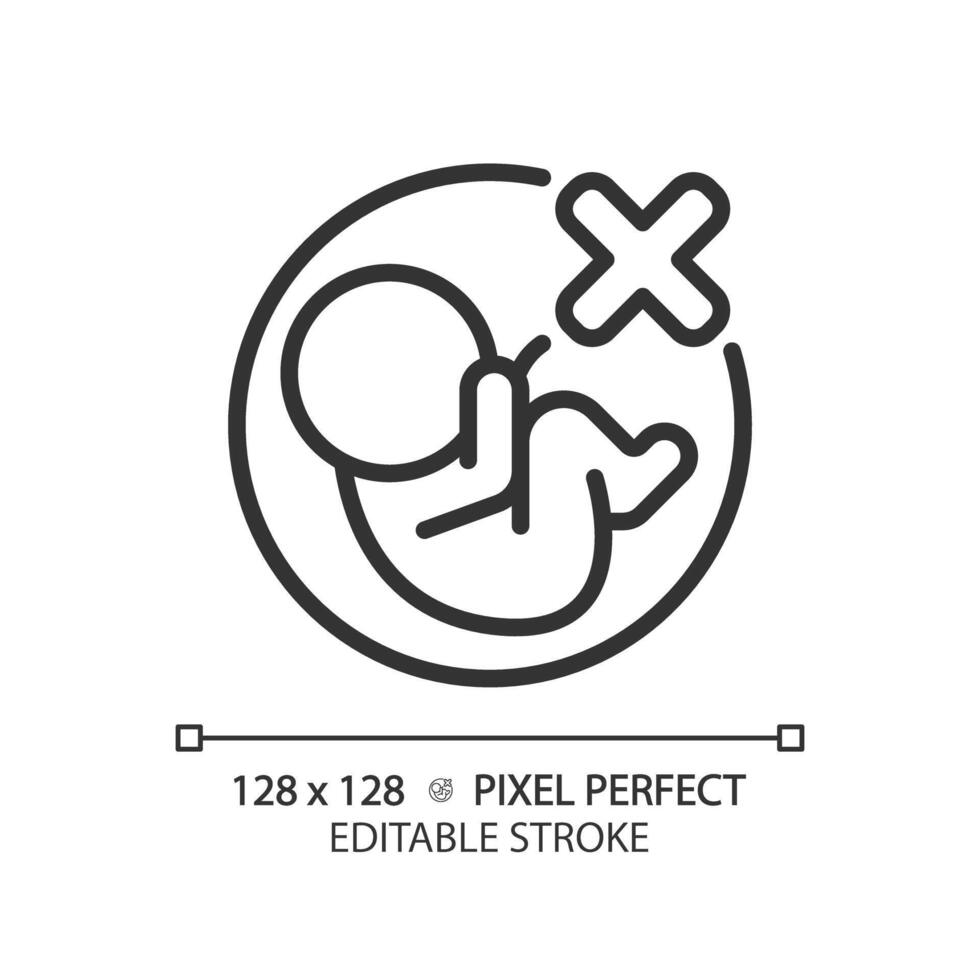 Abortion linear icon. Pregnancy miscarriage, infant loss. Birth control, womb baby. Reproductive health. Thin line illustration. Contour symbol. outline drawing. Editable stroke vector