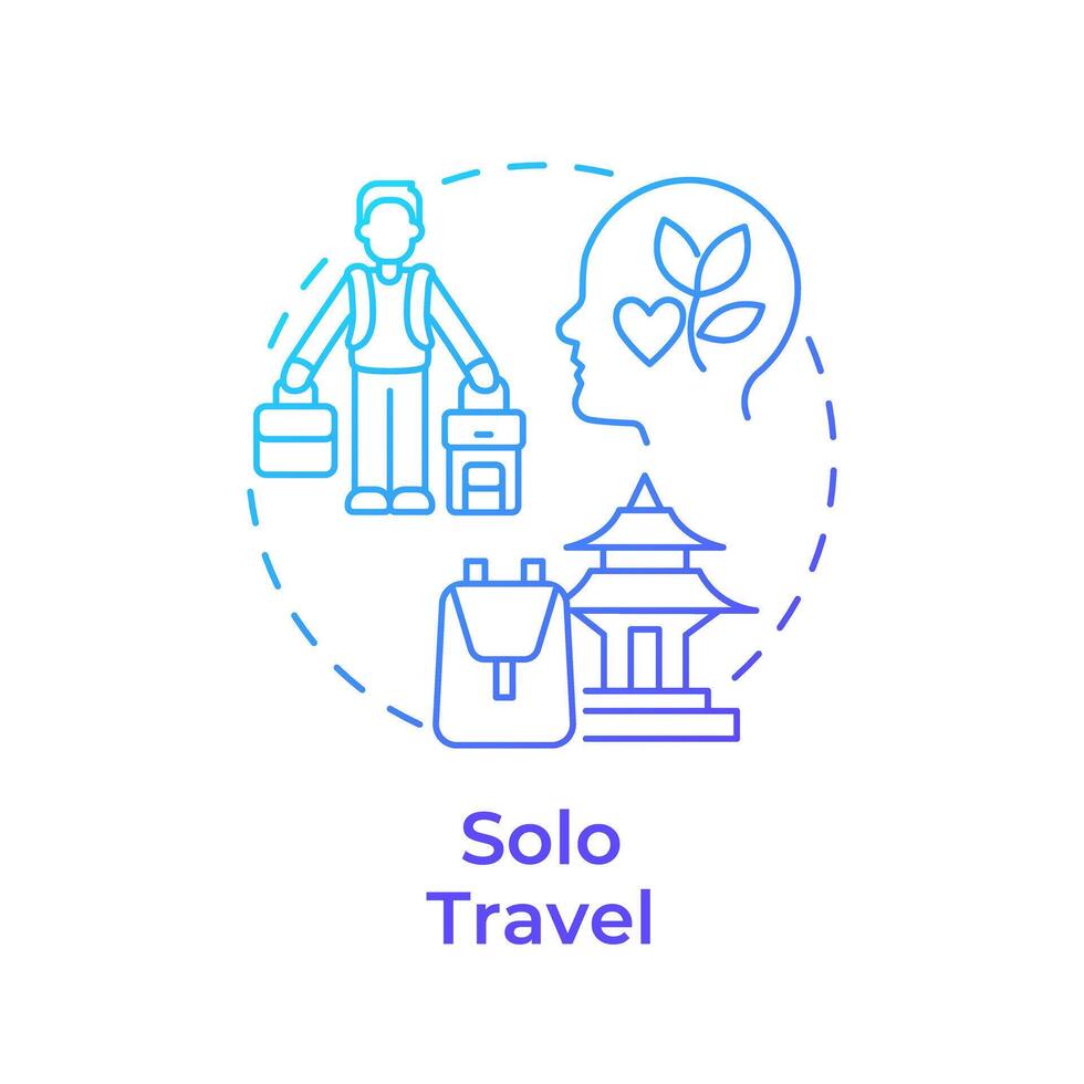 Solo travel blue gradient concept icon. Self-discovery and introspection. Single traveler. Tourism trend. Round shape line illustration. Abstract idea. Graphic design. Easy to use in blog post vector