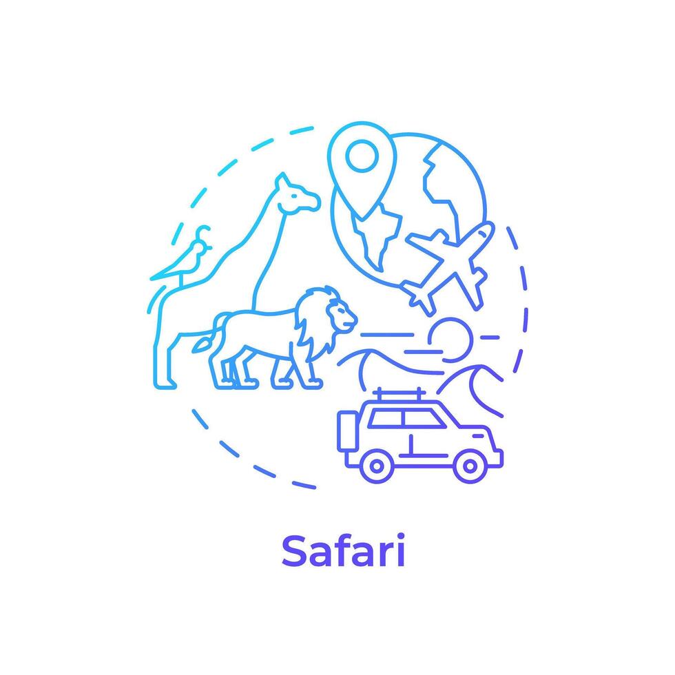 Safari blue gradient concept icon. Wildlife tourism. Adventure travel to savanna. Wild animals observation. Round shape line illustration. Abstract idea. Graphic design. Easy to use in blog post vector