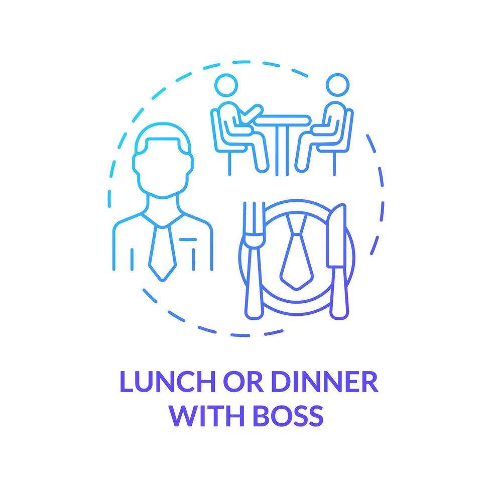Lunch or dinner with boss blue gradient concept icon. Boss and employee one on one meeting. Employee recognition. Round shape line illustration. Abstract idea. Graphic design. Easy to use vector