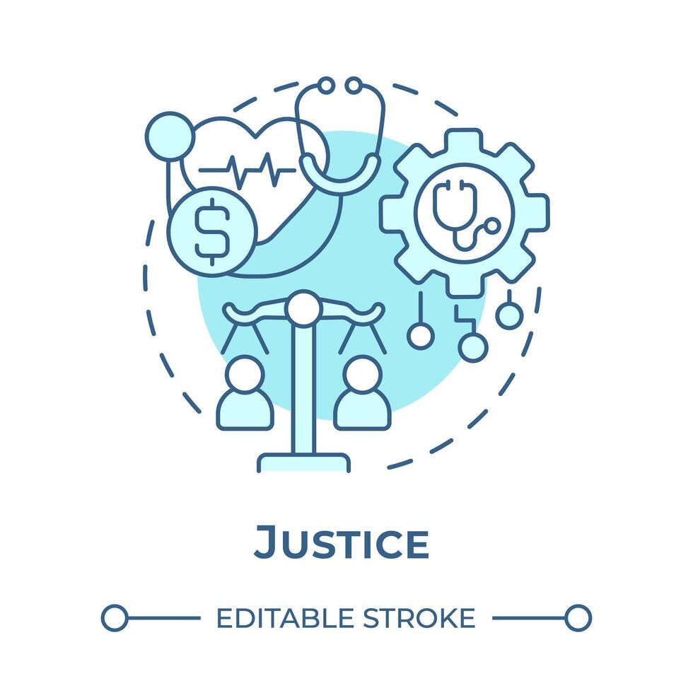 Justice soft blue concept icon. Principle of bioethics. Equality in healthcare industry and medicine. Round shape line illustration. Abstract idea. Graphic design. Easy to use in presentation vector