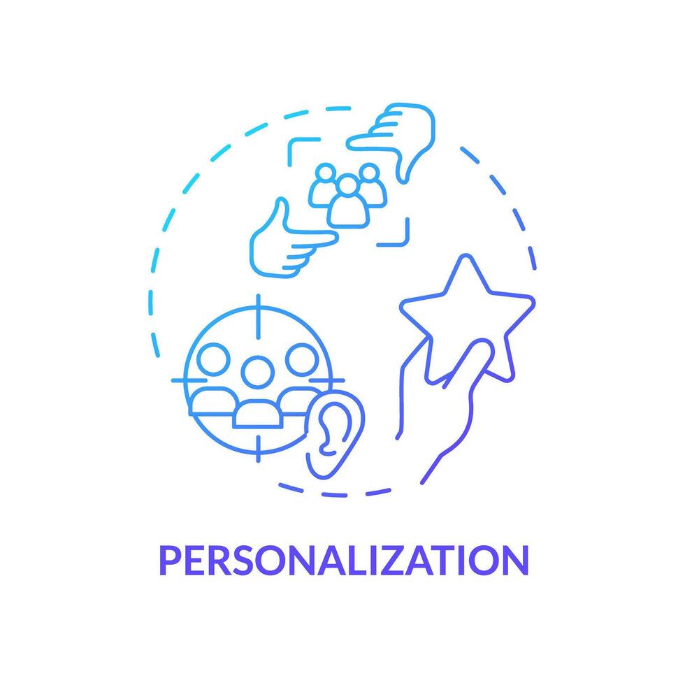 Personalization blue gradient concept icon. Employee recognition. Individual approach. Boost morale and encourage. Round shape line illustration. Abstract idea. Graphic design. Easy to use vector
