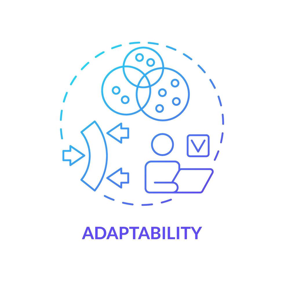 Adaptability blue gradient concept icon. Flexibility. Company promptly respond to new challenges. Round shape line illustration. Abstract idea. Graphic design. Easy to use in promotional material vector