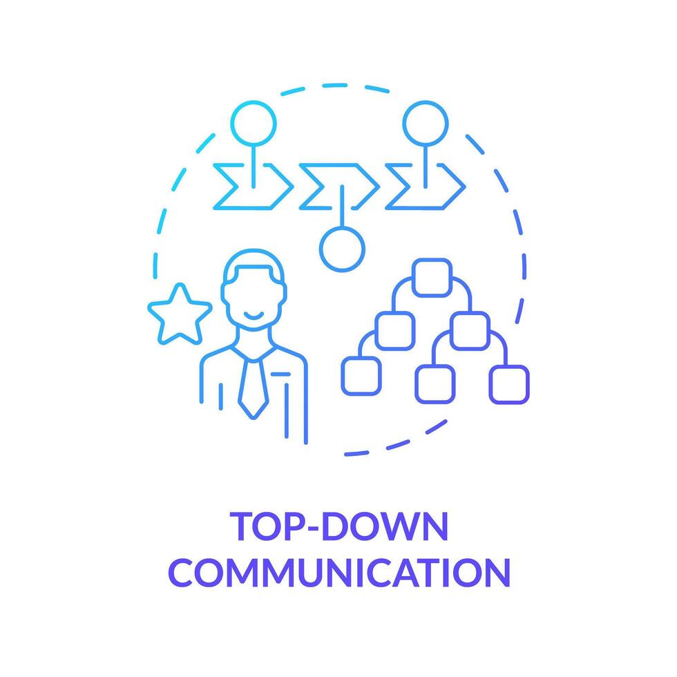 Top-dawn communication blue gradient concept icon. Leaders communicate strategies to subordinates. Round shape line illustration. Abstract idea. Graphic design. Easy to use in promotional material vector