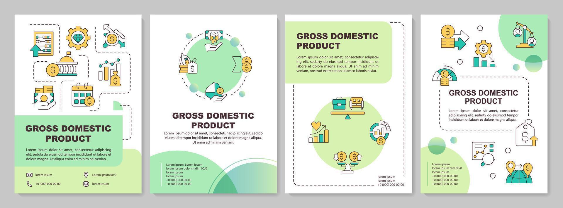 Gross domestic product green circle brochure template. Leaflet design with linear icons. Editable 4 layouts for presentation, annual reports vector