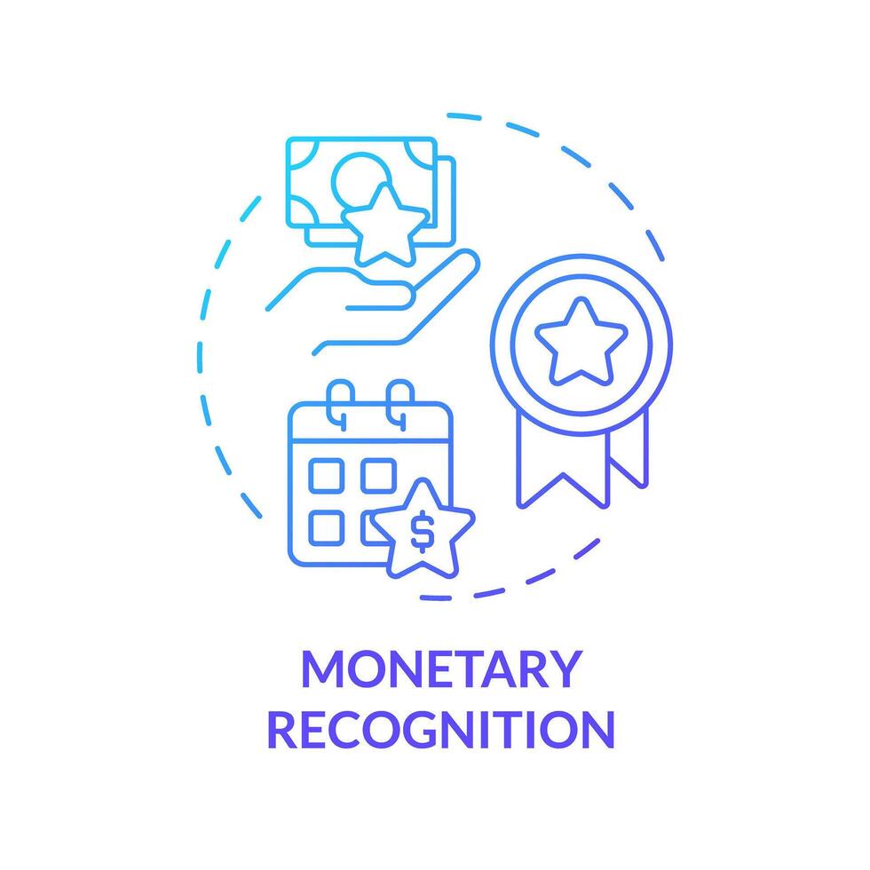 Monetary recognition blue gradient concept icon. Employee recognition. Gifts and bonuses. Salary increase. Payday. Round shape line illustration. Abstract idea. Graphic design. Easy to use vector