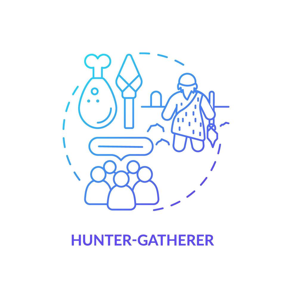Hunter gatherer blue gradient concept icon. Type of society. Nomadic lifestyle. Social group. Tribal community. Round shape line illustration. Abstract idea. Graphic design. Easy to use in article vector