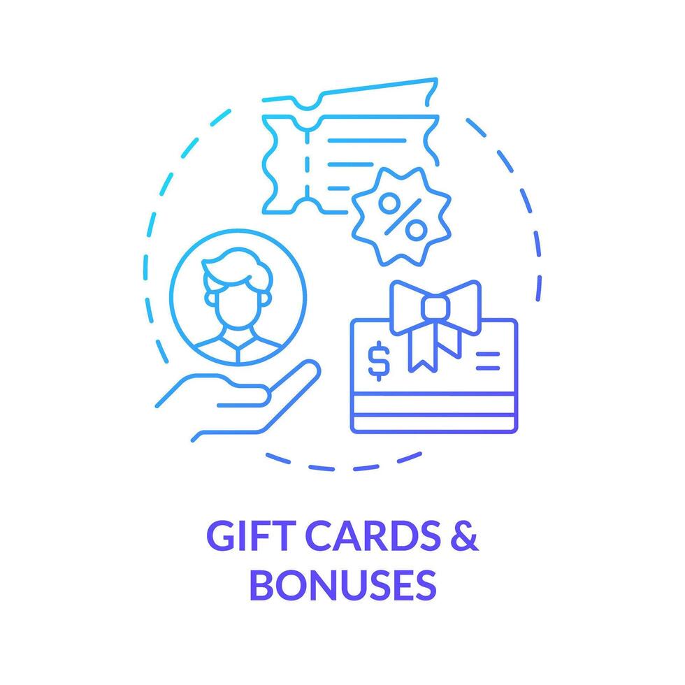 Gift cards and bonuses blue gradient concept icon. Employee recognition. Work bonuses and perks. Team members appreciation. Round shape line illustration. Abstract idea. Graphic design. Easy to use vector