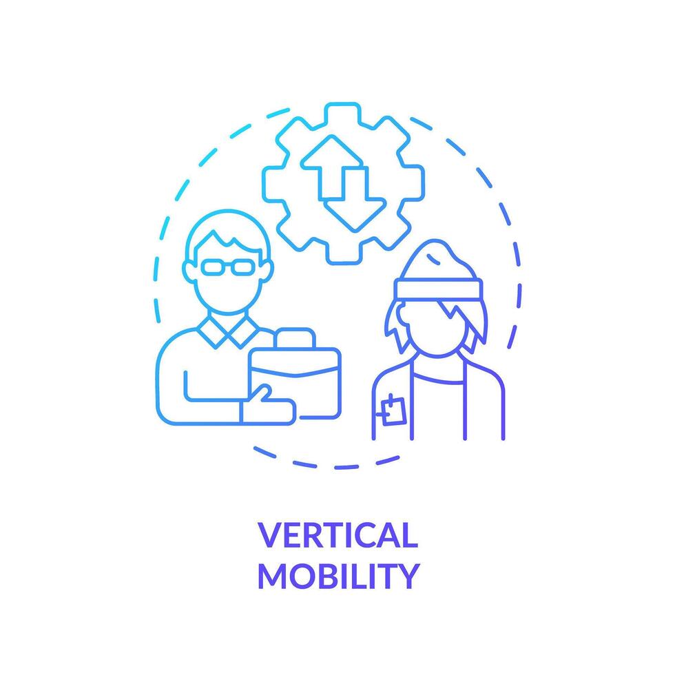 Vertical mobility blue gradient concept icon. Shift from lower class to middle class. Career and social ladder. Round shape line illustration. Abstract idea. Graphic design. Easy to use vector