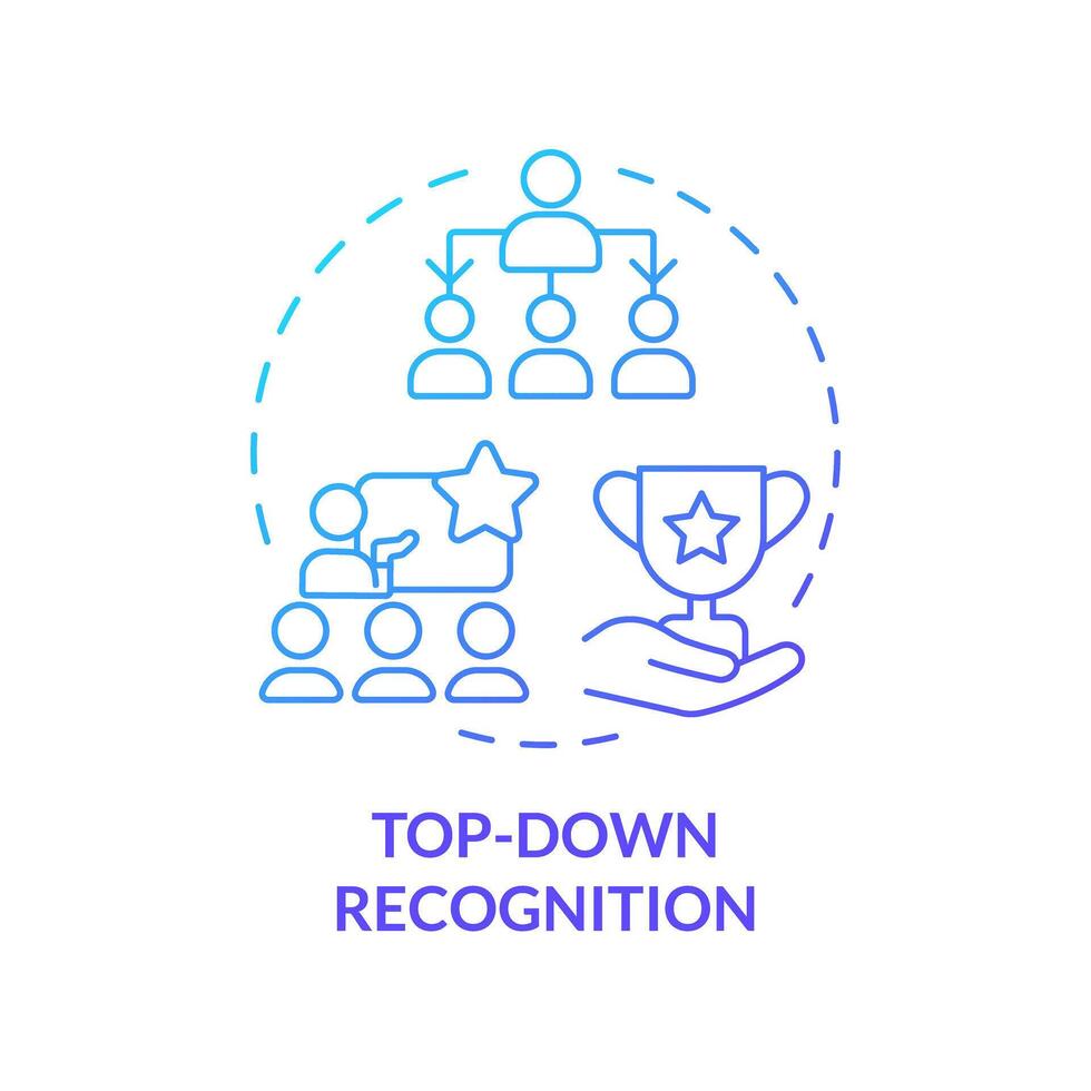 Top down recognition blue gradient concept icon. Acknowledging employee. Organization hierarchy. Workplace culture. Round shape line illustration. Abstract idea. Graphic design. Easy to use vector