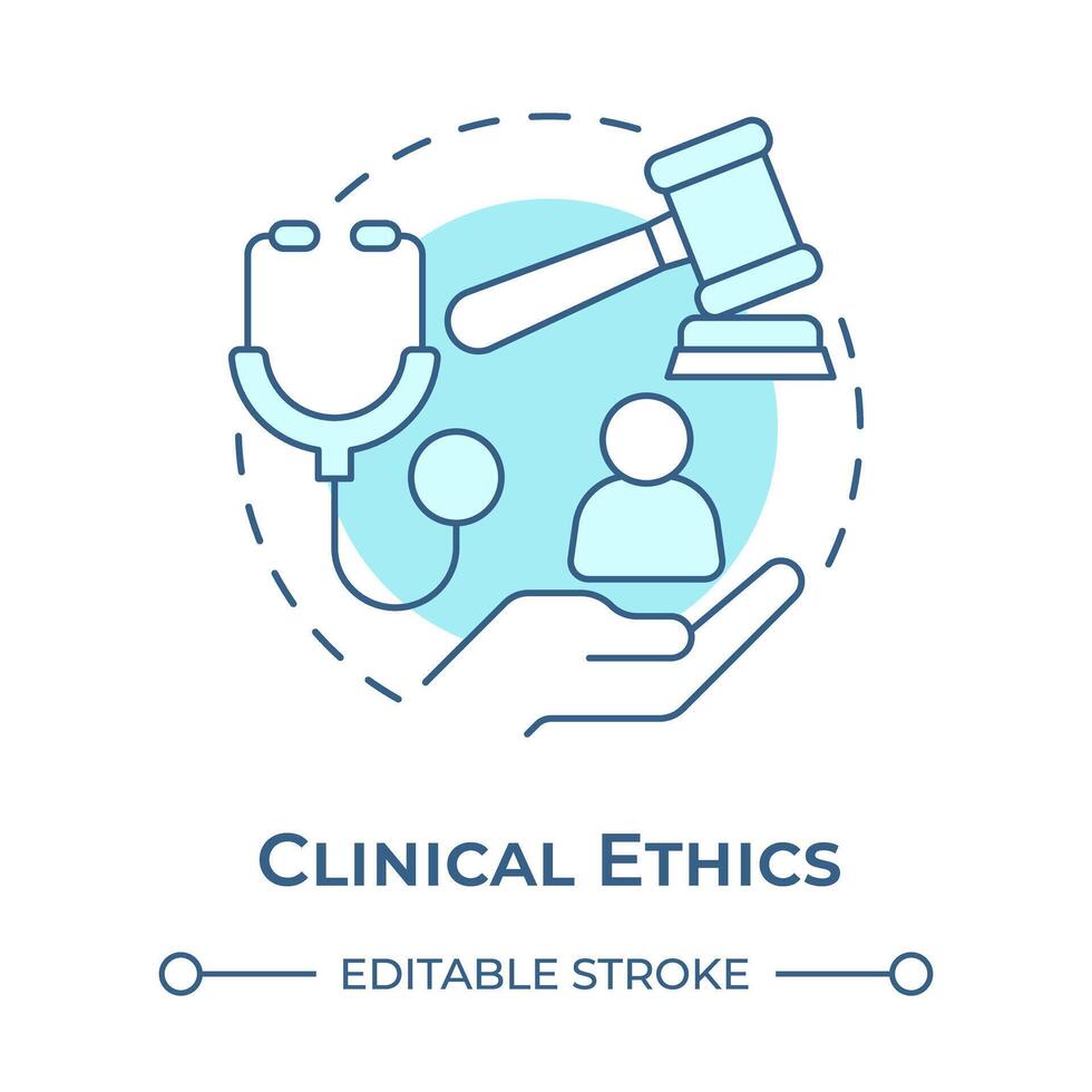 Clinical ethics soft blue concept icon. Focus on moral issues. Patient care and advocacy. Healthcare. Round shape line illustration. Abstract idea. Graphic design. Easy to use in presentation vector