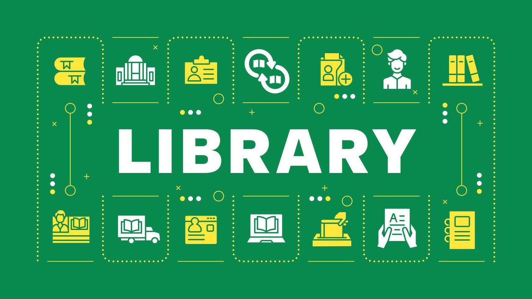 Library green word concept. Book circulation types, usability. Visual communication. Membership management. art with lettering text, editable glyph icons. Hubot Sans font used vector