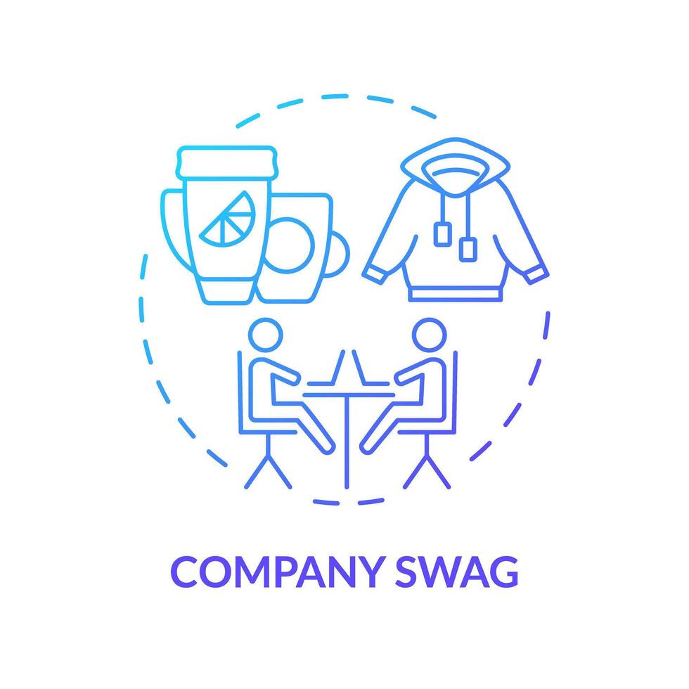 Company swag blue gradient concept icon. Office branded merchandise. Gifts for team members. Employee recognition. Round shape line illustration. Abstract idea. Graphic design. Easy to use vector