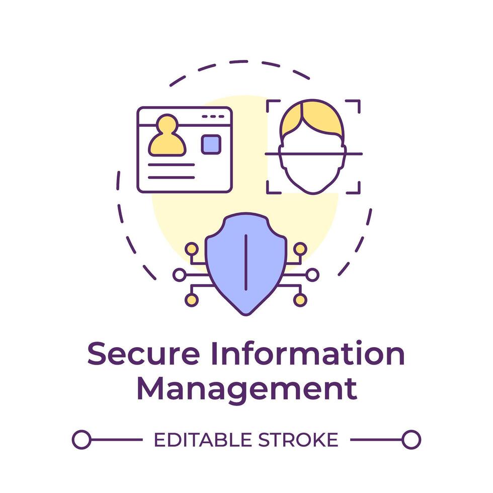 Secure information management multi color concept icon. Digital security, data privacy. Round shape line illustration. Abstract idea. Graphic design. Easy to use in infographic, blog post vector