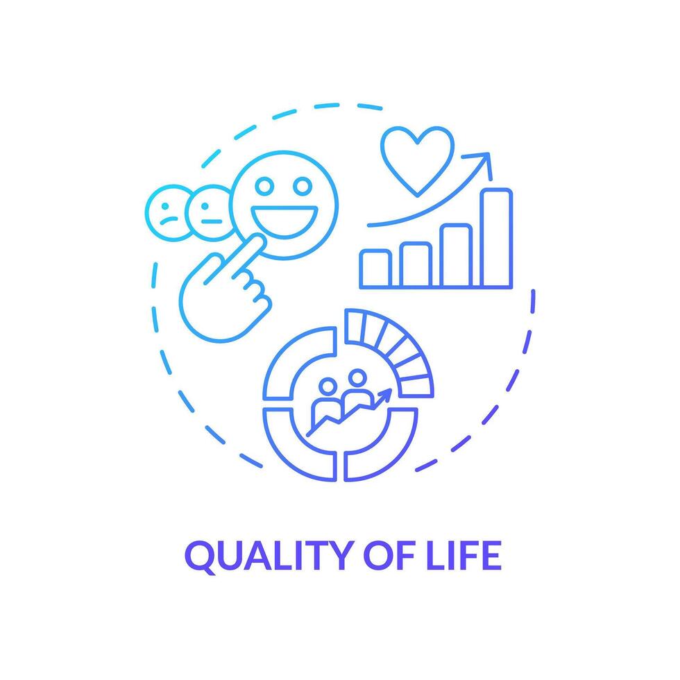 Quality of life blue gradient concept icon. Demography statistics. Geopolitical happiness metrics. Round shape line illustration. Abstract idea. Graphic design. Easy to use in brochure, booklet vector