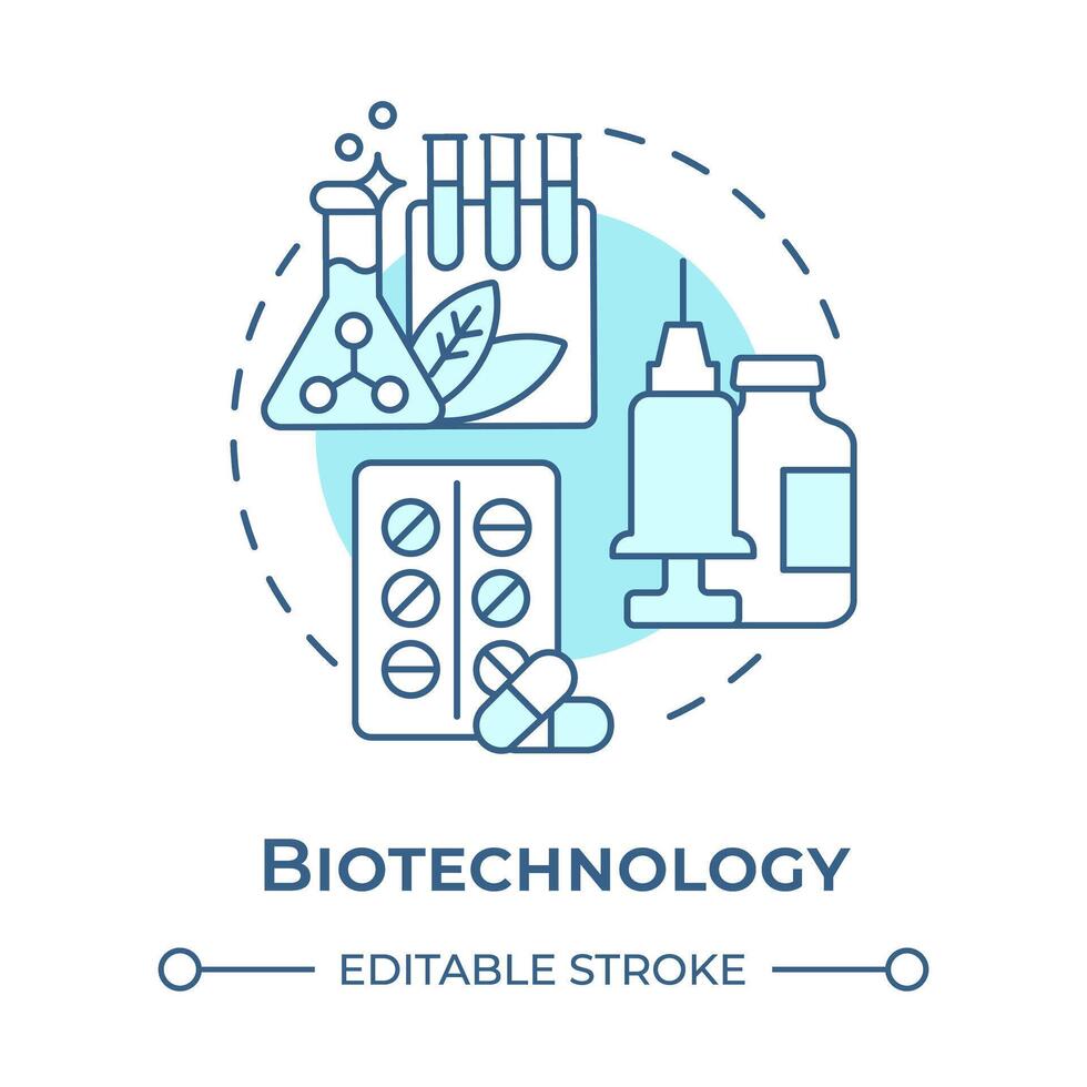 Biotechnology soft blue concept icon. Medical research. Genetic engineering. Pharmaceuticals. Round shape line illustration. Abstract idea. Graphic design. Easy to use in presentation vector