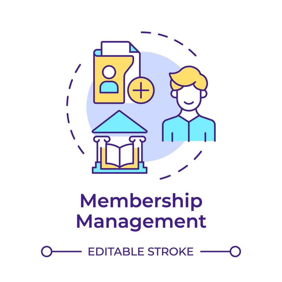 Membership management multi color concept icon. Library cards, user service. Security measures. Round shape line illustration. Abstract idea. Graphic design. Easy to use in infographic, blog post vector