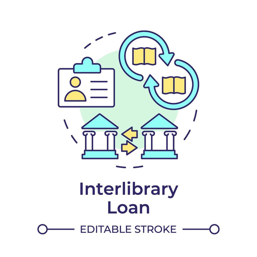 Interlibrary loan multi color concept icon. Book circulation, customer service. Library systems. Round shape line illustration. Abstract idea. Graphic design. Easy to use in infographic, blog post vector