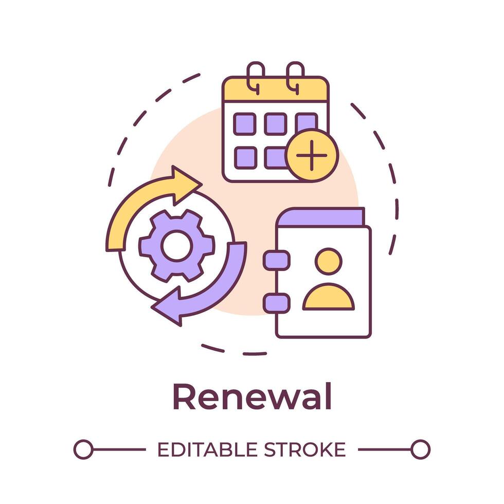 Renewal multi color concept icon. Borrowing period, book circulation. Customer service. Round shape line illustration. Abstract idea. Graphic design. Easy to use in infographic, blog post vector