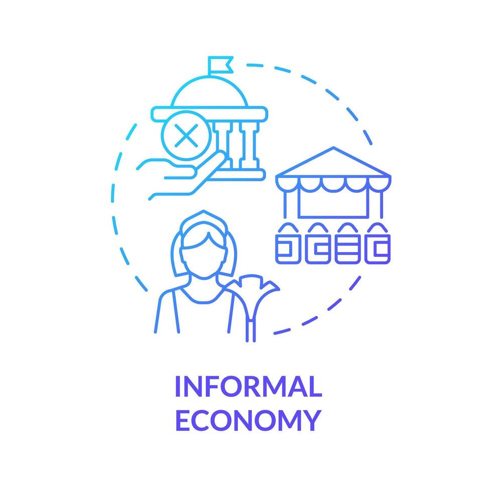 Informal economy blue gradient concept icon. Financial decentralization. Sidewalk commerce. Round shape line illustration. Abstract idea. Graphic design. Easy to use in brochure, booklet vector