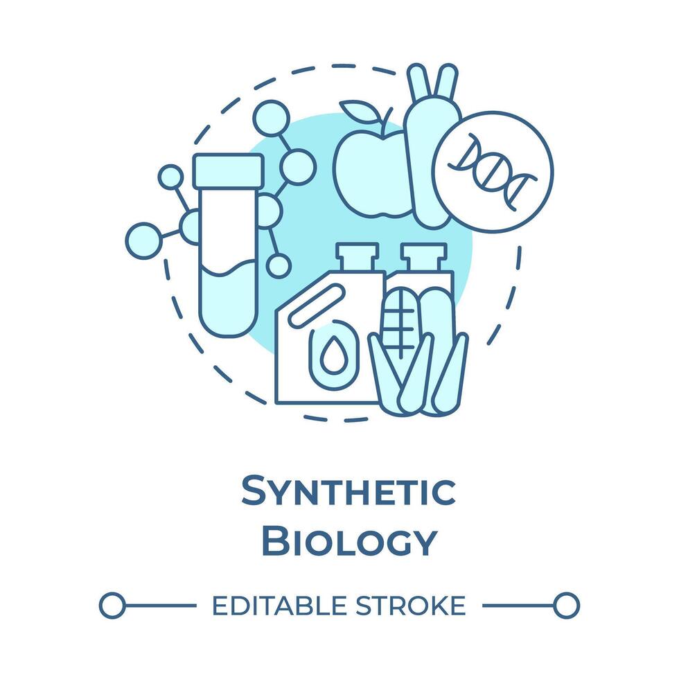 Synthetic biology soft blue concept icon. Genetic engineering. Food science. Organic chemistry. Round shape line illustration. Abstract idea. Graphic design. Easy to use in presentation vector