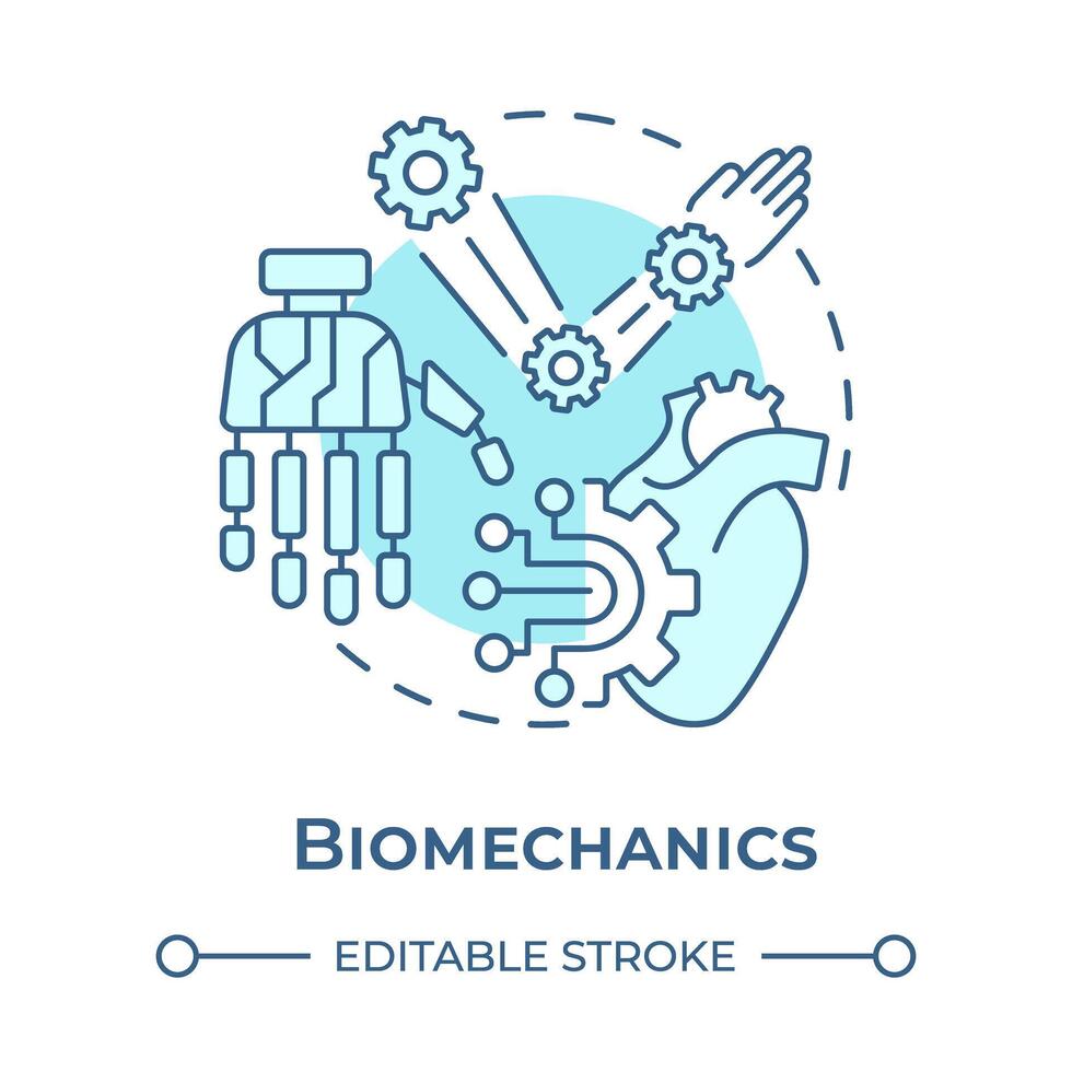 Biomechanics soft blue concept icon. Function of biological systems. Medical engineering. Prosthetics. Round shape line illustration. Abstract idea. Graphic design. Easy to use in presentation vector