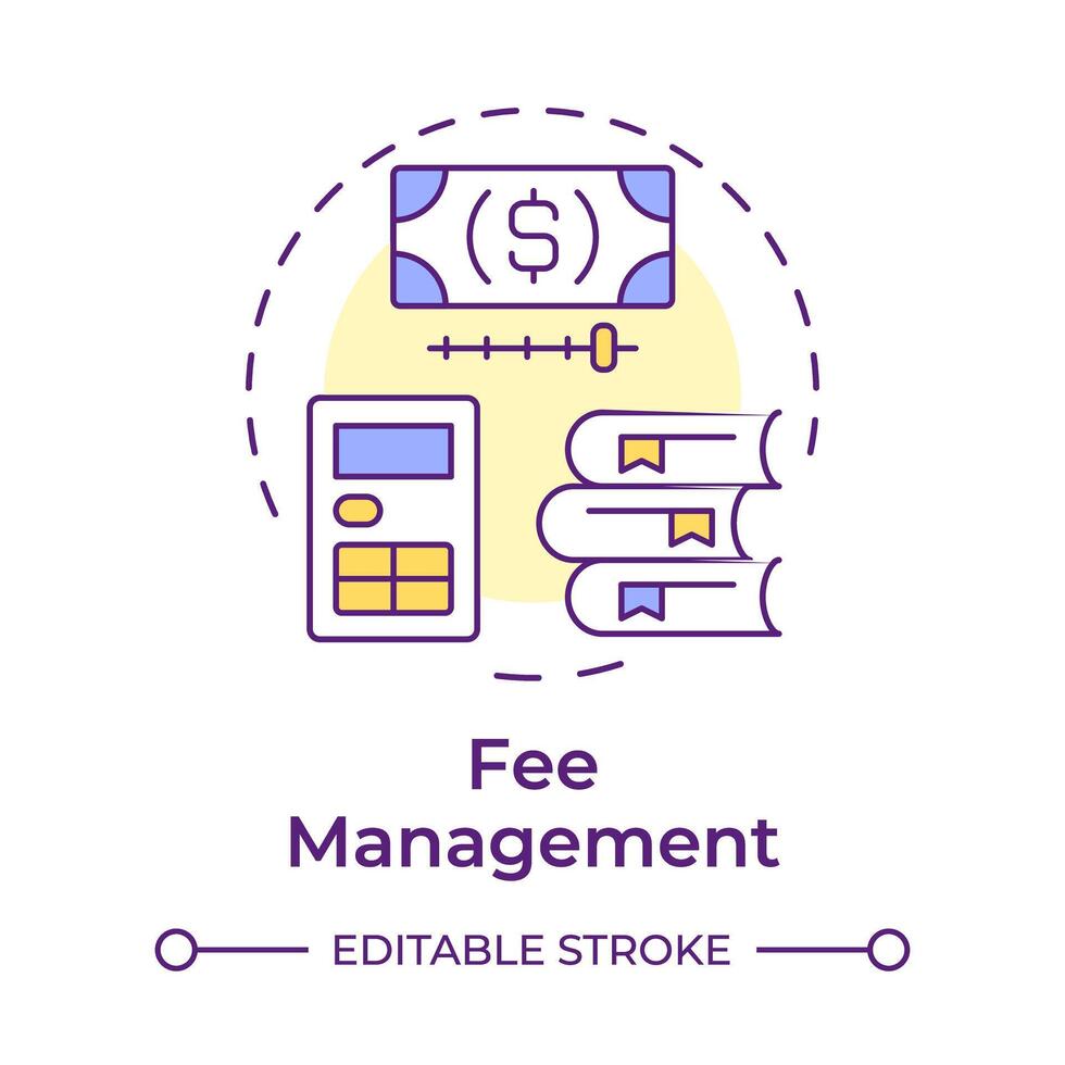 Fee management multi color concept icon. Finance accounting. Library service, tax expenses. Round shape line illustration. Abstract idea. Graphic design. Easy to use in infographic, blog post vector
