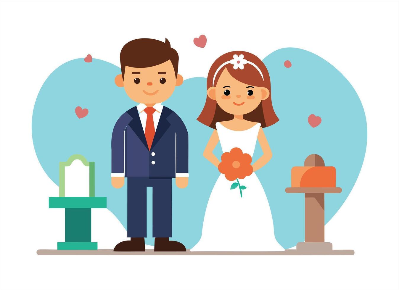 encantador dibujos animados Boda Pareja ilustración vector